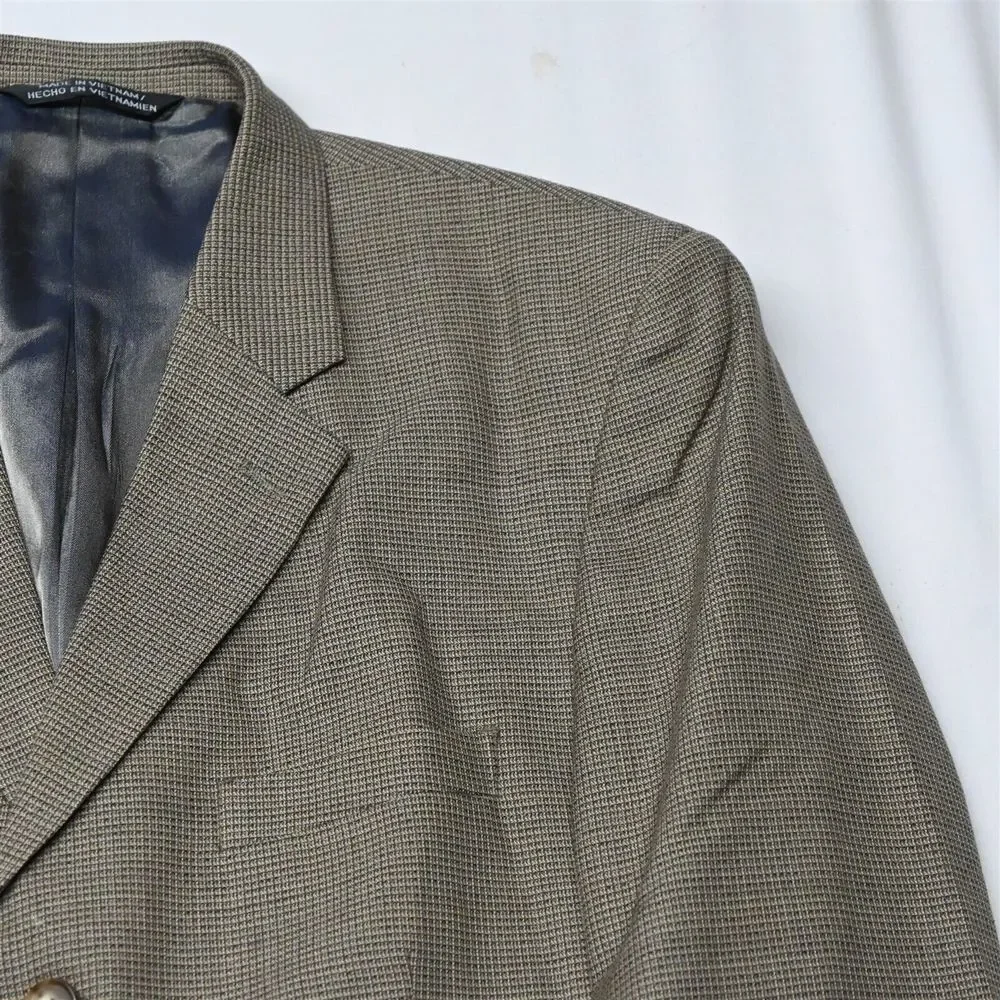 J Ferrar 44L Brown Check 100% Wool Mens Sport Coat Suit Jacket Blazer‎